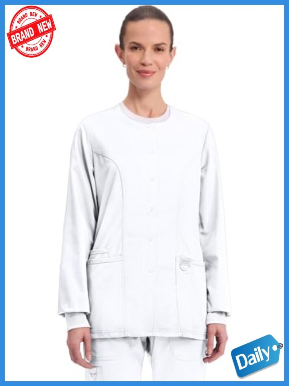 Women's Snap Front Scrub Jacket with Pockets, Comfort Stretch Nurse Uniform Top